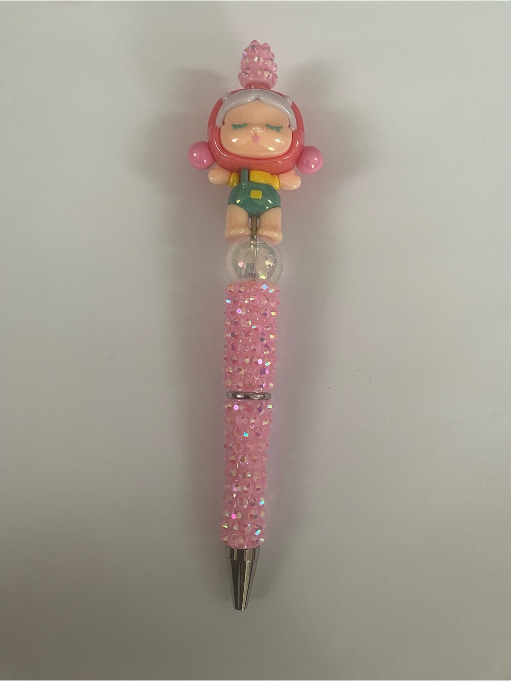 Pink Crystal Doll Top Ballpoint Pen - Cute Character Design